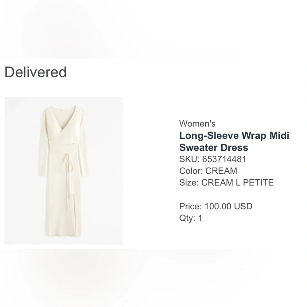 NWT Abercrombie & Fitch long sleeve wrap midi sweater dress cream Large petite - Picture 6 of 12